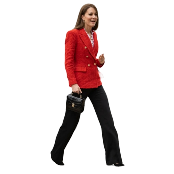 Zara Woman's Red Textured Double Breasted Blazer Seen on Kate